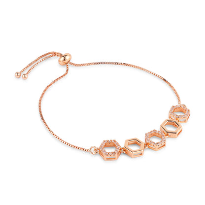 Nilu's Collection Rose Gold Plated Hexagon Shape with American Diamond Adjustable Bracelet for Women and Girls | Anti- Tranish | Anti -Allergy | Office Wear