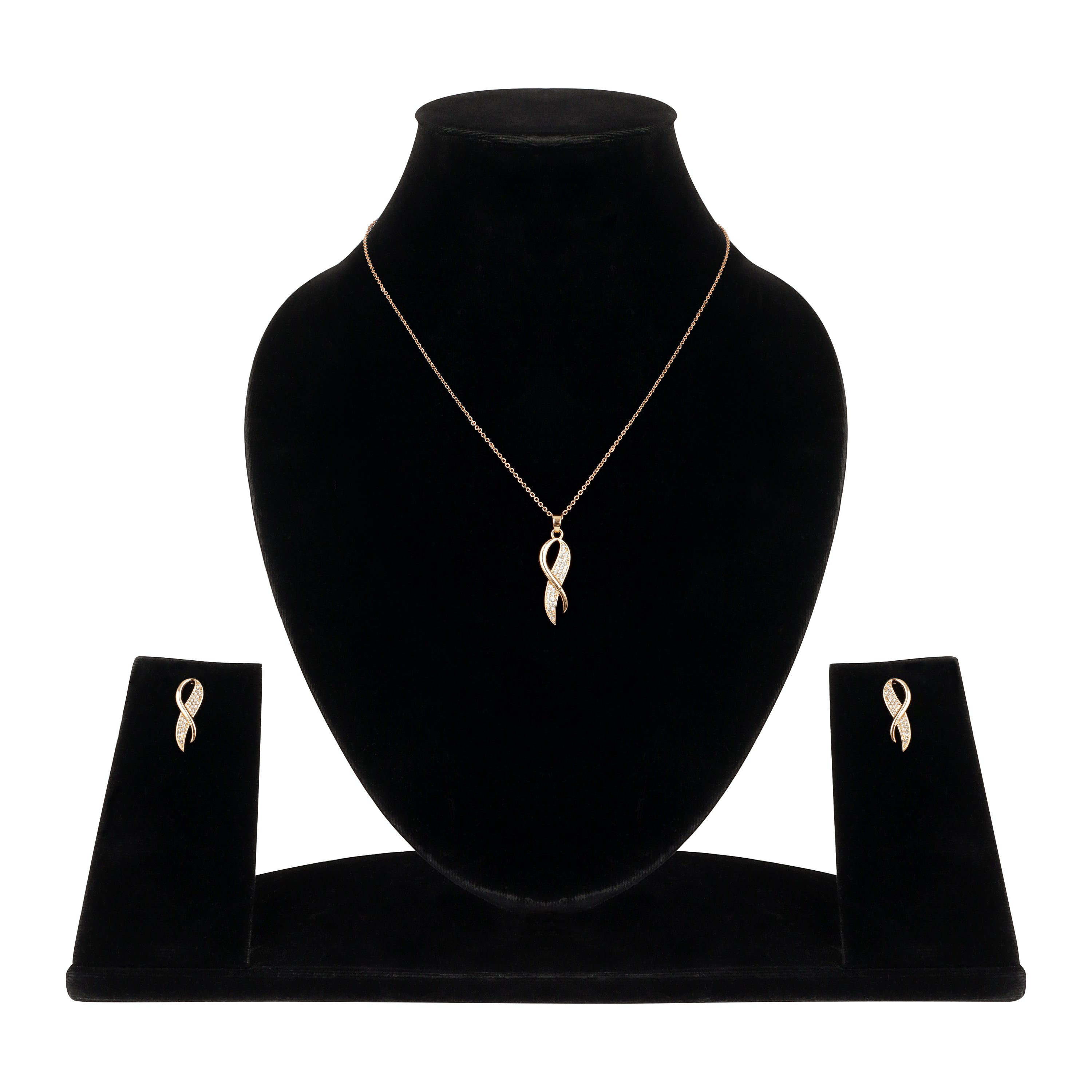Rose Gold Plated Twist Pendant Necklace and Earrings Set for Women & Girls