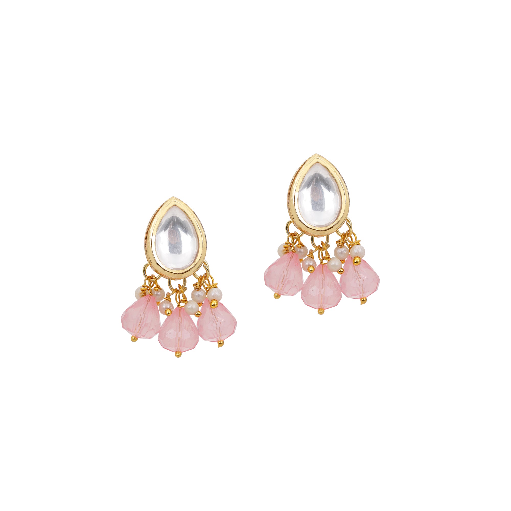 Traditional Necklace with Elegant Triple-Layer Pink Moti Pearl Beads and Decorative Pendant And Pair Of Earrings For Girls And Womens