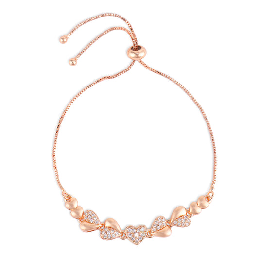 Nilu's Collection Rose Gold Plated Adjustable Heart Bracelet With American Diamond  for Womenand Girls | Anti-Allergy | Anti-Tranish | Office Wear