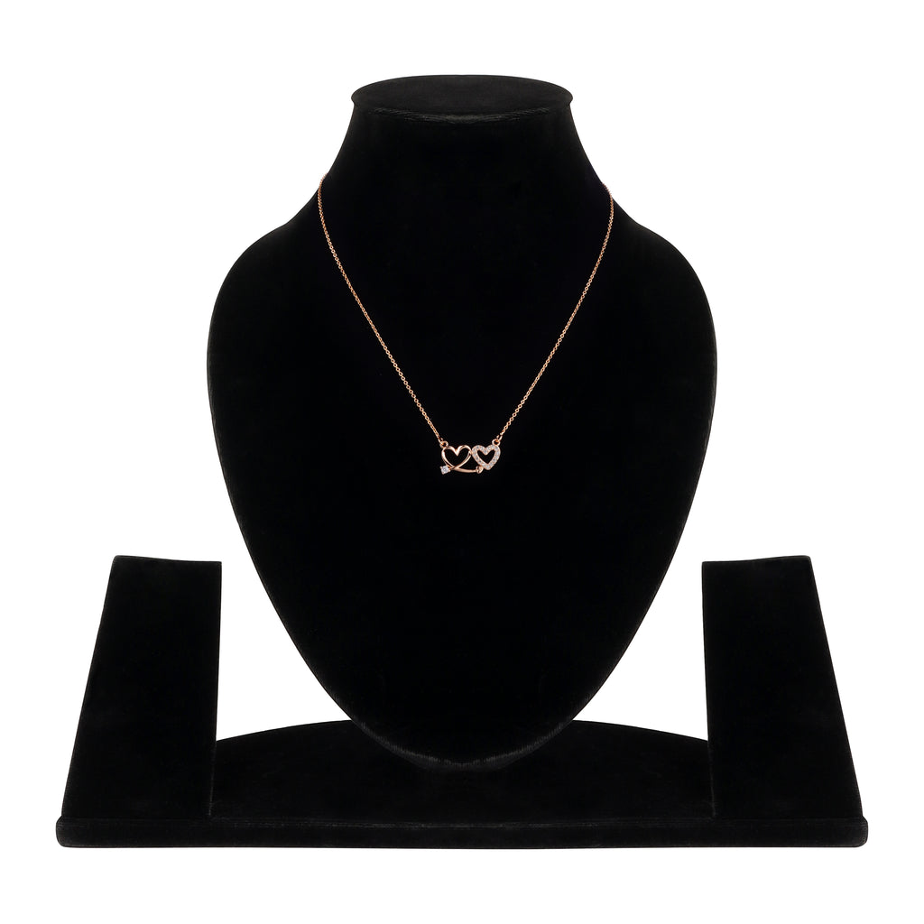 Nilu's Collectin Rose Gold Plated Double Heart Pendant Necklace With American Diamond  for Women and Girls |Anti-Tranish | Anti- Allergy | Office Wear