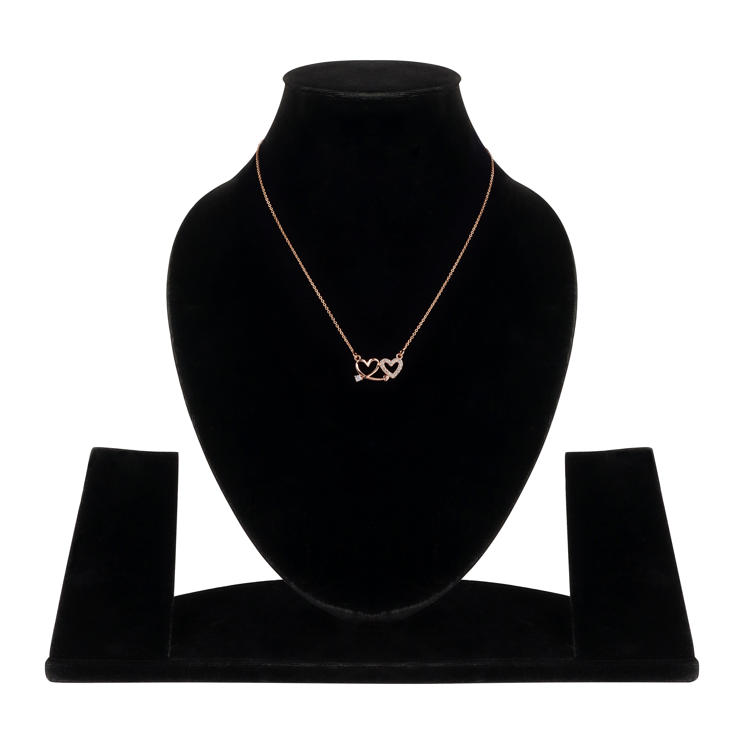 Nilu's Collectin Rose Gold Plated Double Heart Pendant Necklace With American Diamond  for Women and Girls |Anti-Tranish | Anti- Allergy | Office Wear