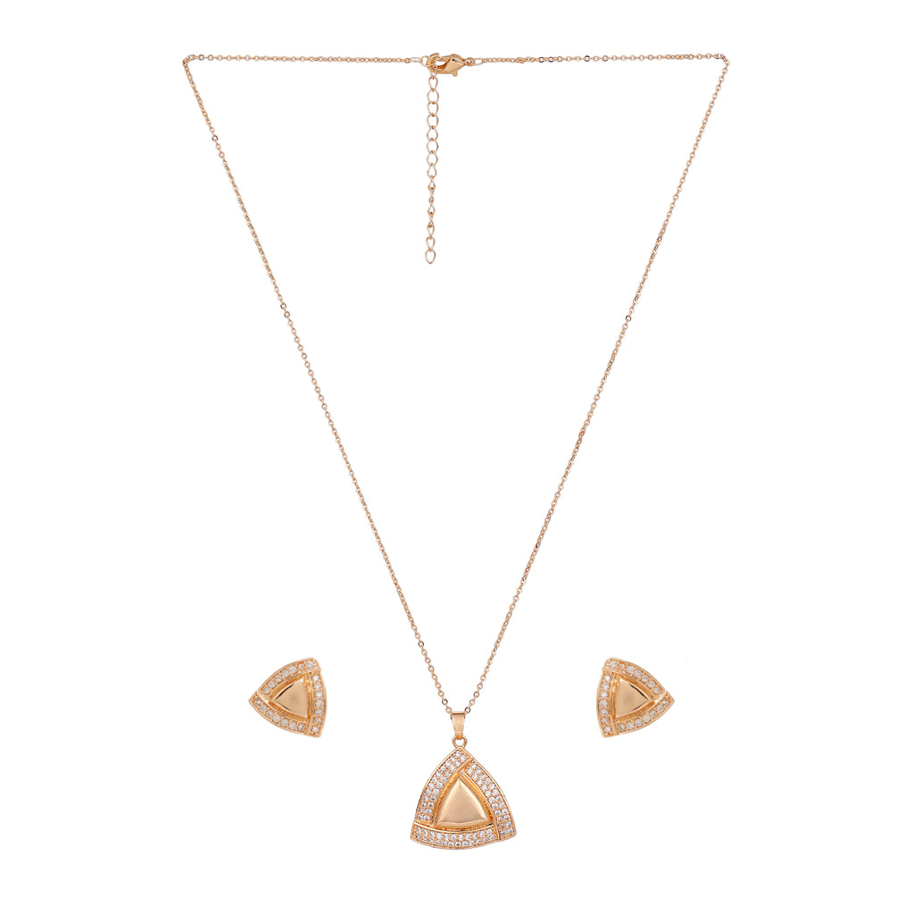 nilu's collection Rose Gold-Plated Geometric Pendant & Stud Earrings Set for Women | gift for her | gift for women & girl