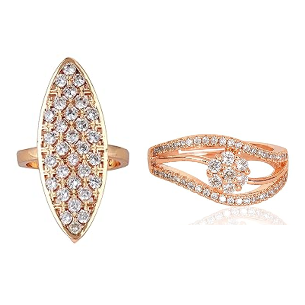 Nilu's Collection Rose Gold Plated Designer Adjustable Finger Rings With American Diamond  for Women & Girls