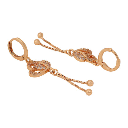 Rose Gold Plated Long Earrings, American Diamond Studded Lightweight Danglers Drop Earrings for Women and Girls