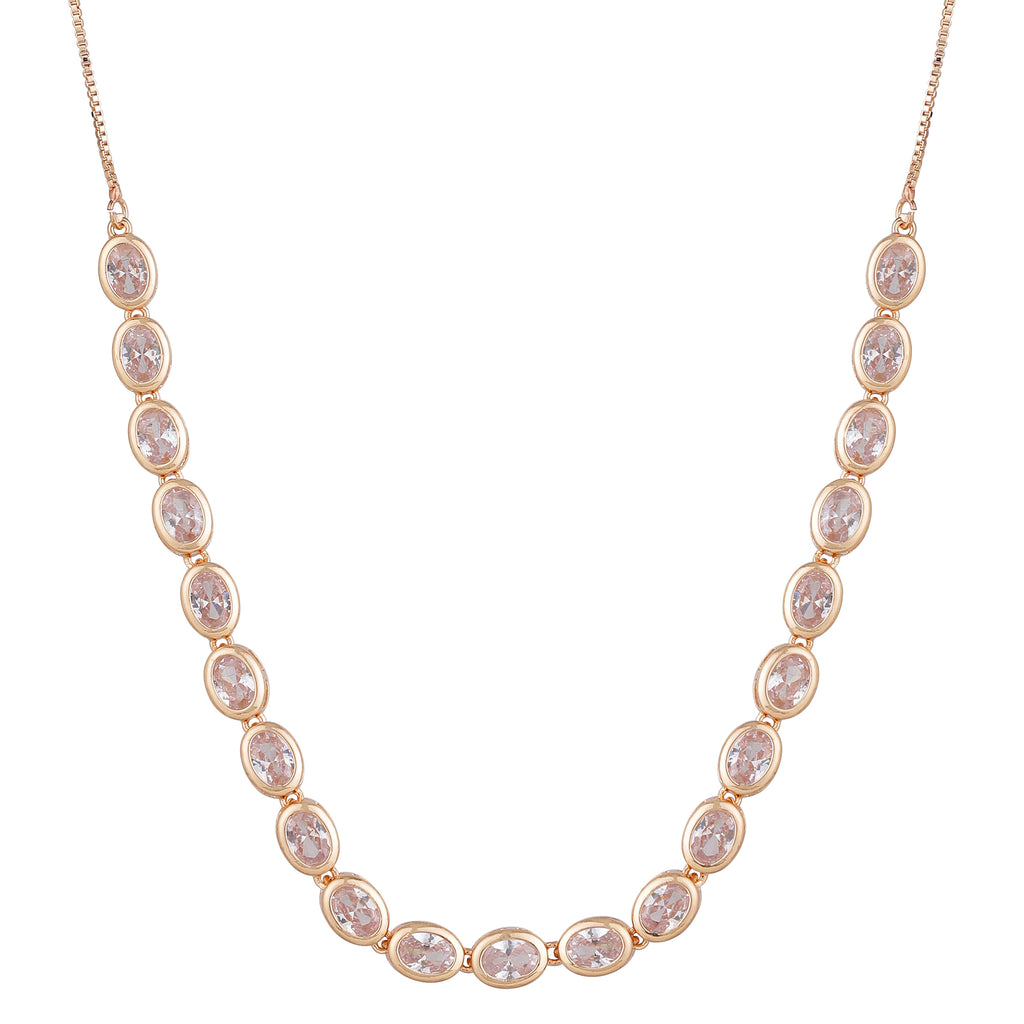 Nilu’s Collection Rose Gold Plated Necklace Set with Matching Earrings | Adjustable Chain | Premium AD Stone Jewelry for Women and Girls