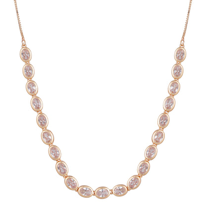 Nilu’s Collection Rose Gold Plated Necklace Set with Matching Earrings | Adjustable Chain | Premium AD Stone Jewelry for Women and Girls