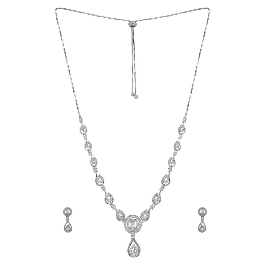 Stylish 18k Rose Gold Plated American Diamond Chain Pendent Necklace & Earrings Set for Women & Girls, Luxury AD Pendant Gift Set for Women, Girls & Her