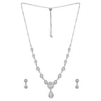 Stylish 18k Rose Gold Plated American Diamond Chain Pendent Necklace & Earrings Set for Women & Girls, Luxury AD Pendant Gift Set for Women, Girls & Her