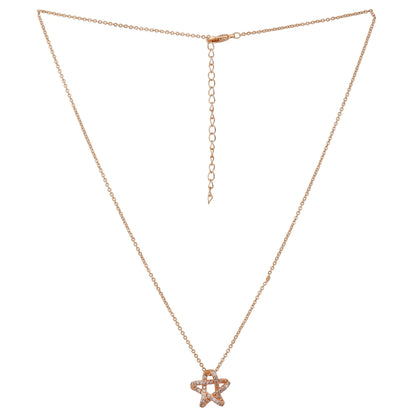 American Diamond -Studded Star Pendant Necklace| Rose Gold Plated Pendant with Chain| Fashion Jewellery for Women