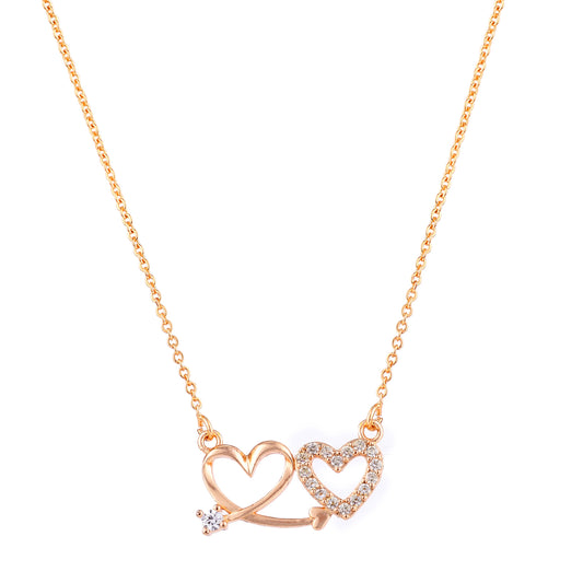Nilu's Collectin Rose Gold Plated Double Heart Pendant Necklace With American Diamond  for Women and Girls |Anti-Tranish | Anti- Allergy | Office Wear