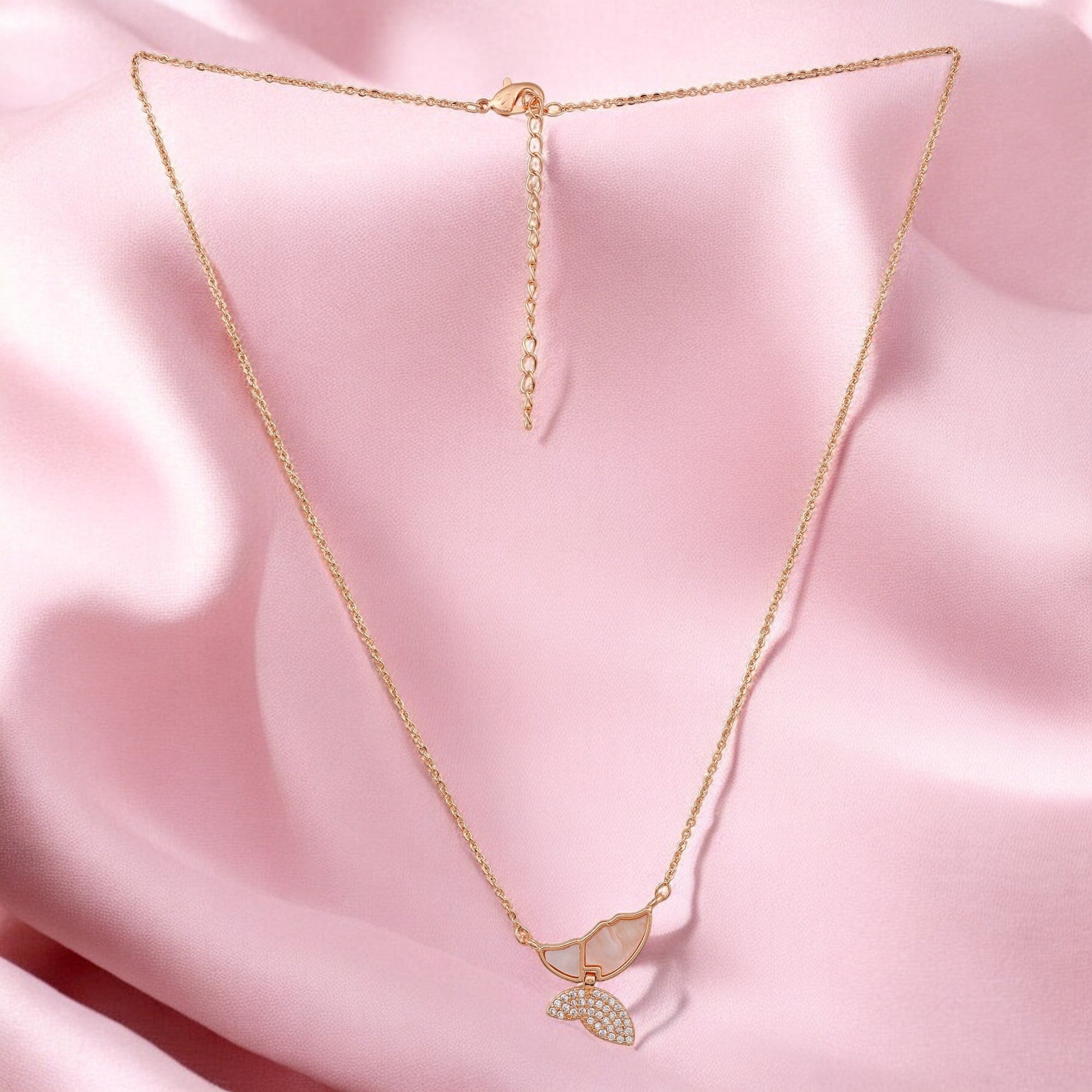 American Diamond Rose Gold Plated Butterfly Designer Pendant with Chain for Girls
