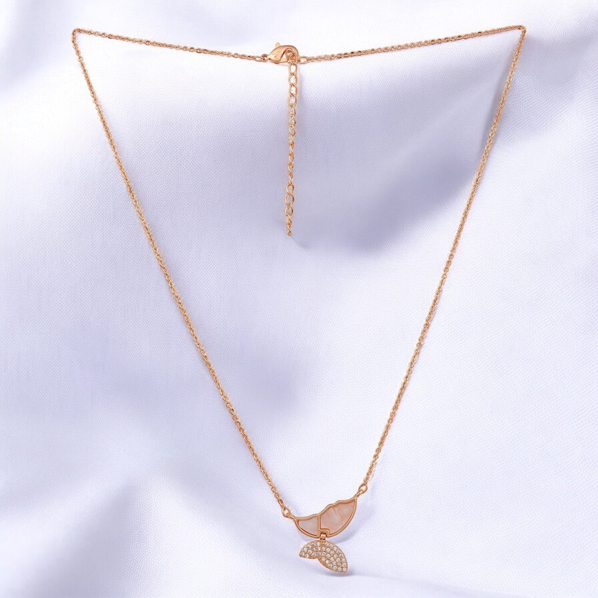 American Diamond Rose Gold Plated Butterfly Designer Pendant with Chain for Girls