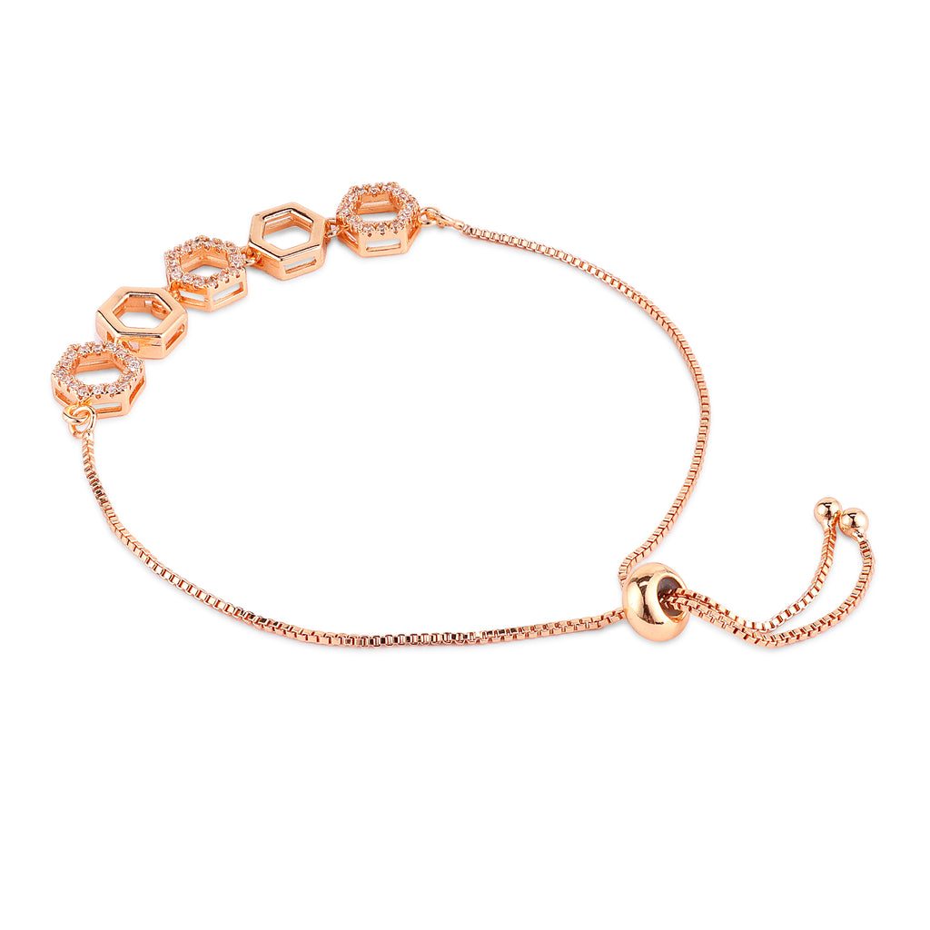 Nilu's Collection Rose Gold Plated Hexagon Shape with American Diamond Adjustable Bracelet for Women and Girls | Anti- Tranish | Anti -Allergy | Office Wear