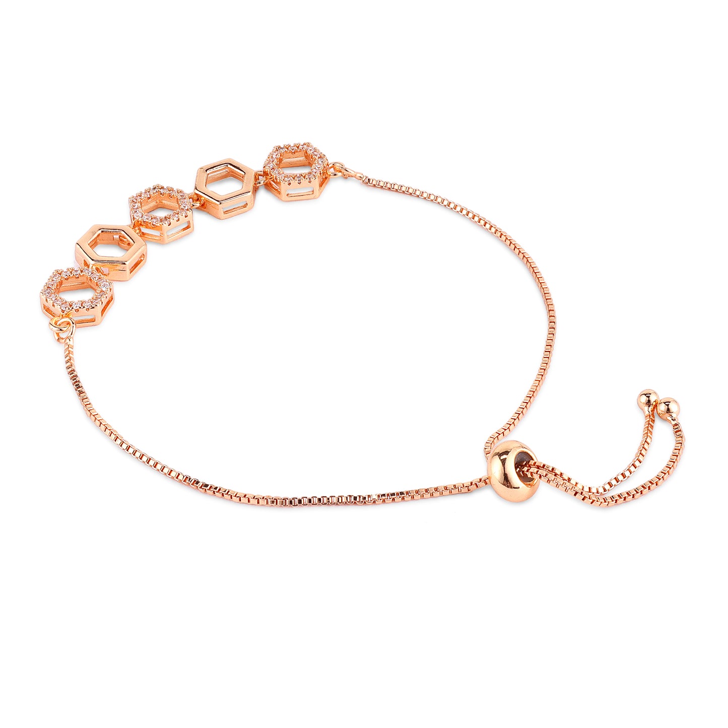 Nilu's Collection Rose Gold Plated Hexagon Shape with American Diamond Adjustable Bracelet for Women and Girls | Anti- Tranish | Anti -Allergy | Office Wear