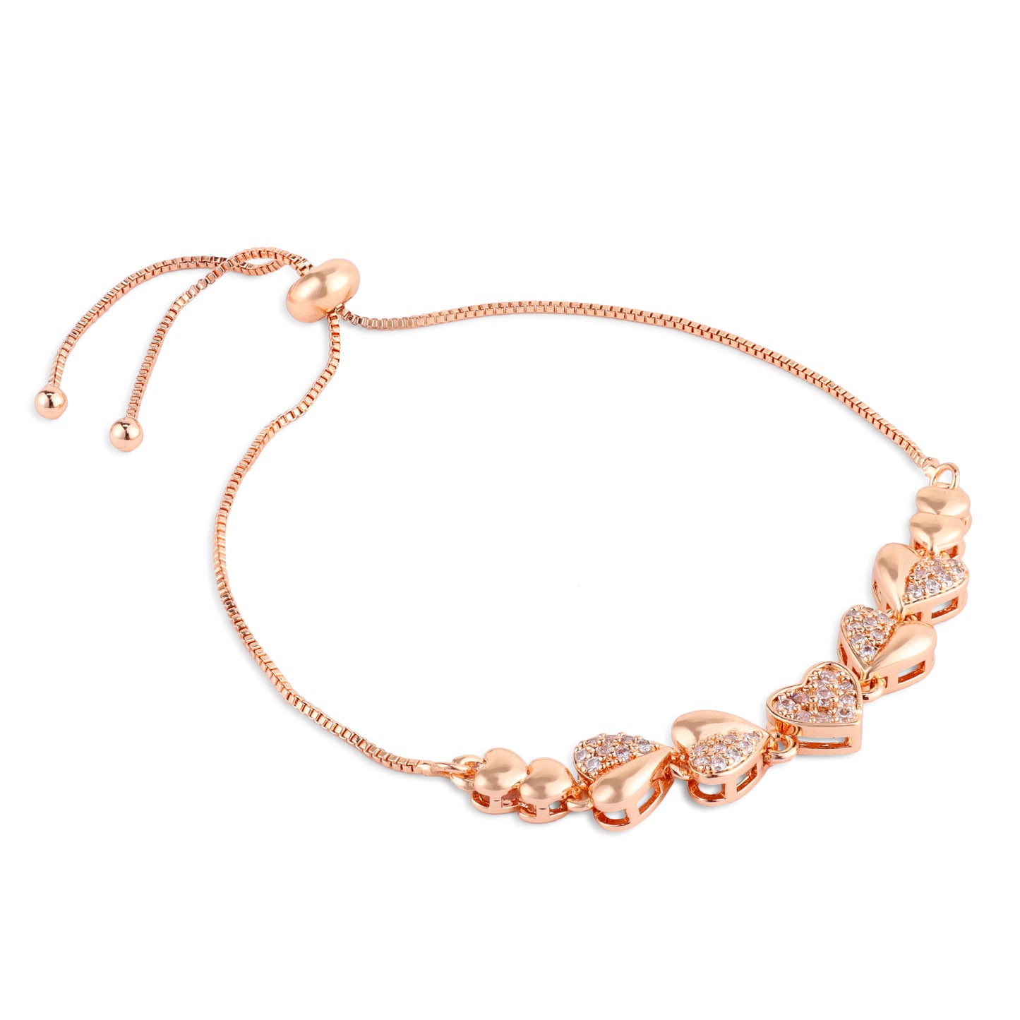 Nilu's Collection Rose Gold Plated Adjustable Heart Bracelet With American Diamond  for Womenand Girls | Anti-Allergy | Anti-Tranish | Office Wear