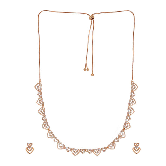 Rose Gold Plated American Diamond Necklace And Pair Of Earrings for Women | Special Ocassion, Wedding, Engagement, Dating | Anti Tarnish | Anti Allergy | Necklace and Earring Set | Gift for Her|Long Lasting Shine