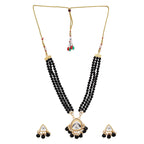 Nilu's Collection Elegant Triple-Layer Black Moti Necklace with Pearl Drop Earrings for womens and girls