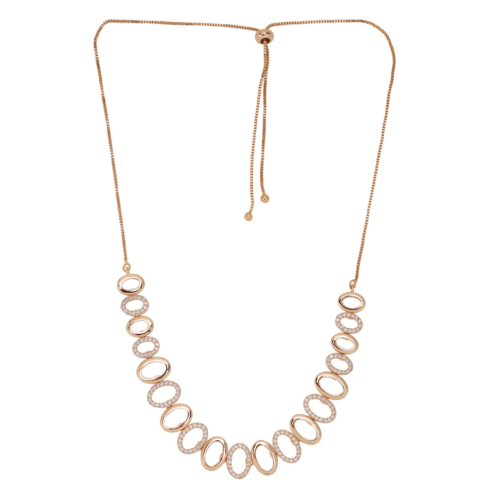 Rose Gold Plated AD Stone Necklace And Pair Of Earrings for Women | Special Ocassion, Wedding, Dating | Anti Tarnish | Anti Allergy | Necklace and Earring Set | Gift for Her