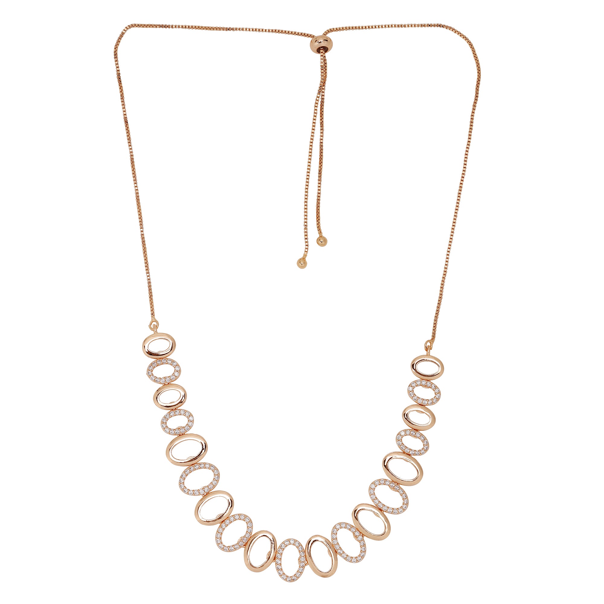 Rose Gold Plated AD Stone Necklace And Pair Of Earrings for Women | Special Ocassion, Wedding, Dating | Anti Tarnish | Anti Allergy | Necklace and Earring Set | Gift for Her