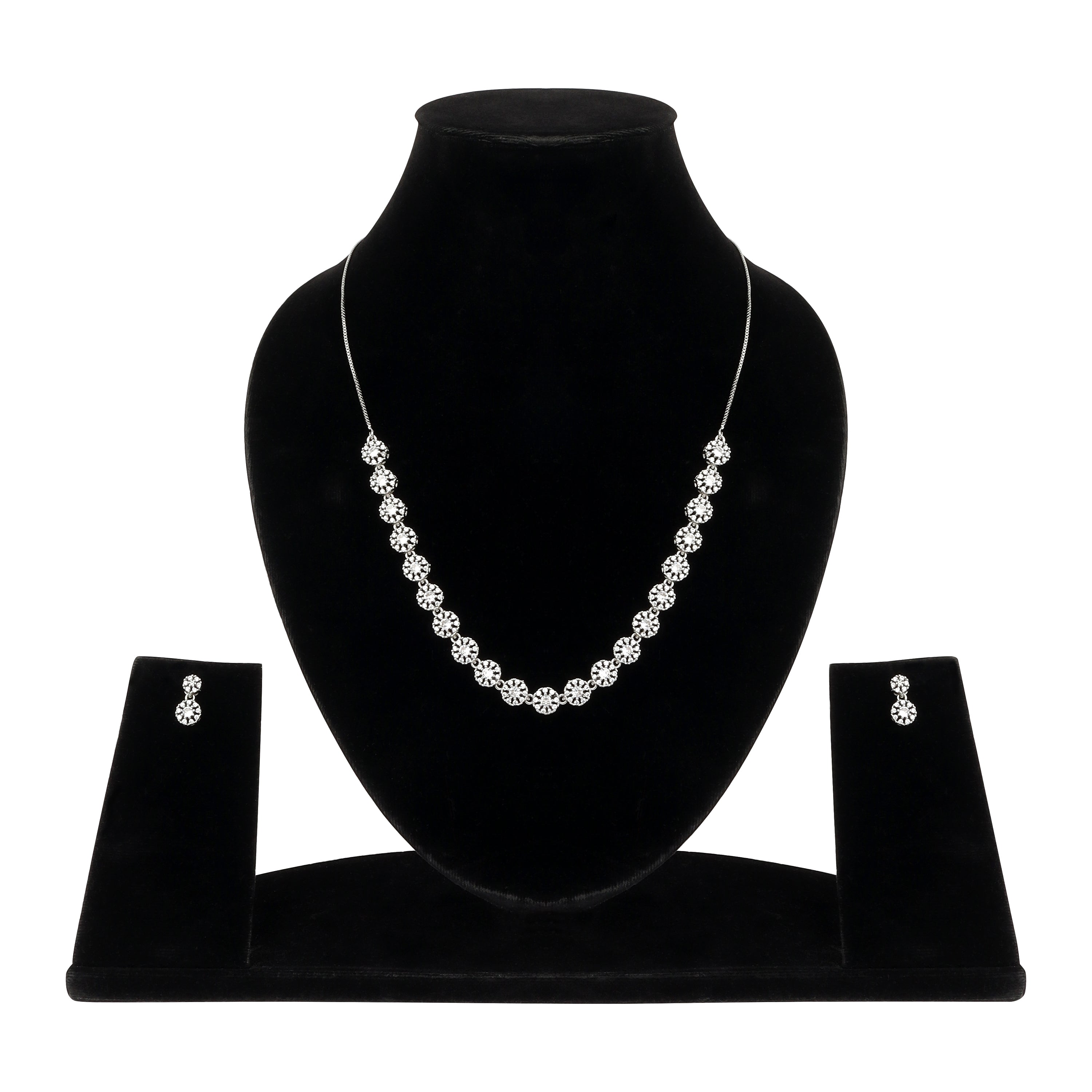 Silver Plated American Diamond Stone Studded | Anti Tarnish Jewellery Set for Women and Girls | Matching Earrings | Perfect for Weddings and Special Occasions