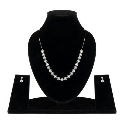 Silver Plated American Diamond Stone Studded | Anti Tarnish Jewellery Set for Women and Girls | Matching Earrings | Perfect for Weddings and Special Occasions