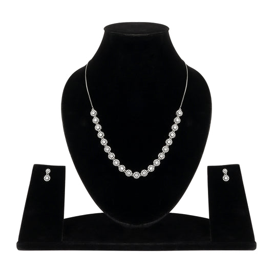 Silver Plated American Diamond Stone Studded | Anti Tarnish Jewellery Set for Women and Girls | Matching Earrings | Perfect for Weddings and Special Occasions