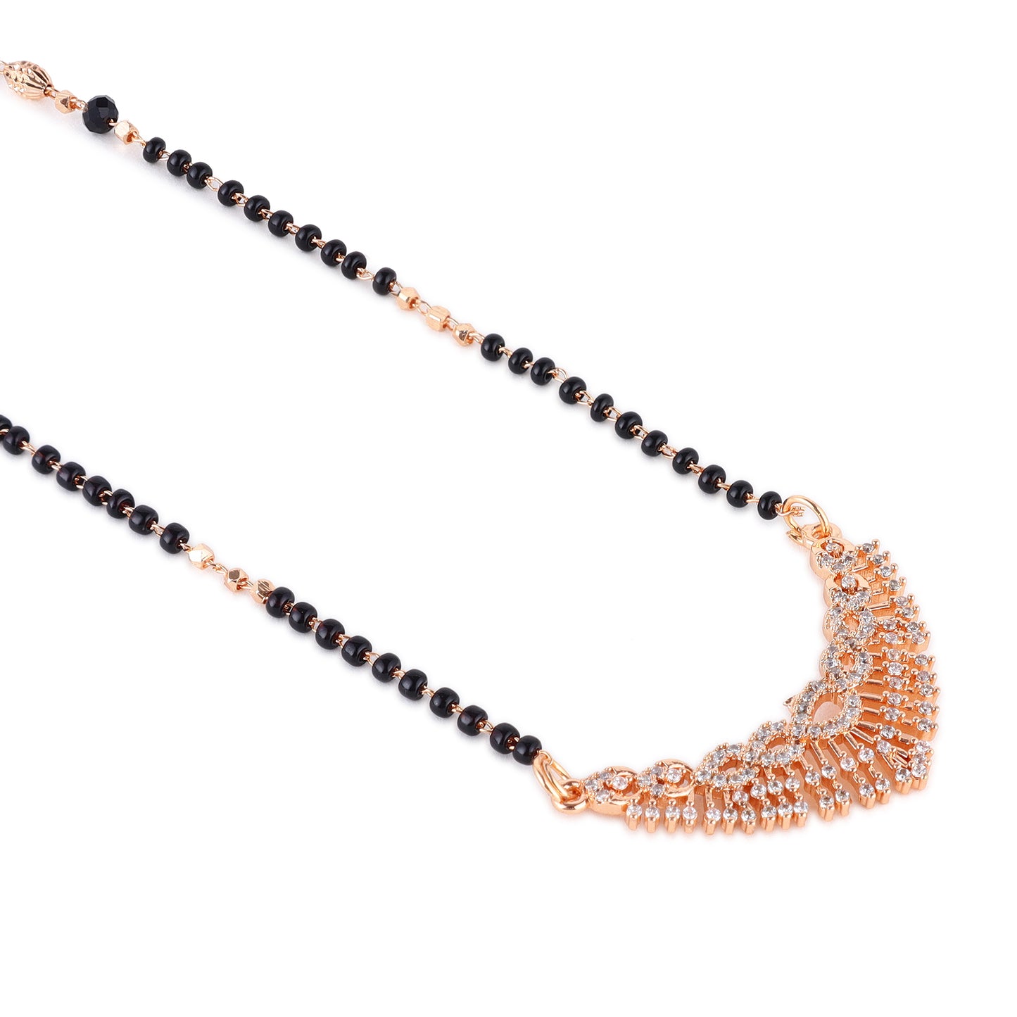 Nilu's Collection Rose Gold Plated Mangalsutra with Black Beads For Women