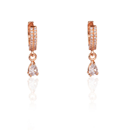 18k Rose Gold Plated Clip On Hoop Earrings, Latest Fancy Stylish Zircon Copper Bali Earrings for Women and Girls (Drop)