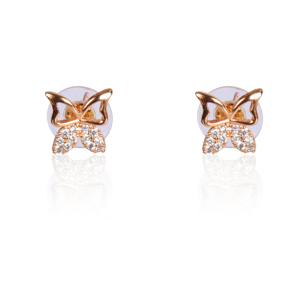 18k Rose Gold Plated Clip On Hoop Earrings, Latest Fancy Stylish Zircon Copper Bali Earrings for Women and Girls (butterfly)