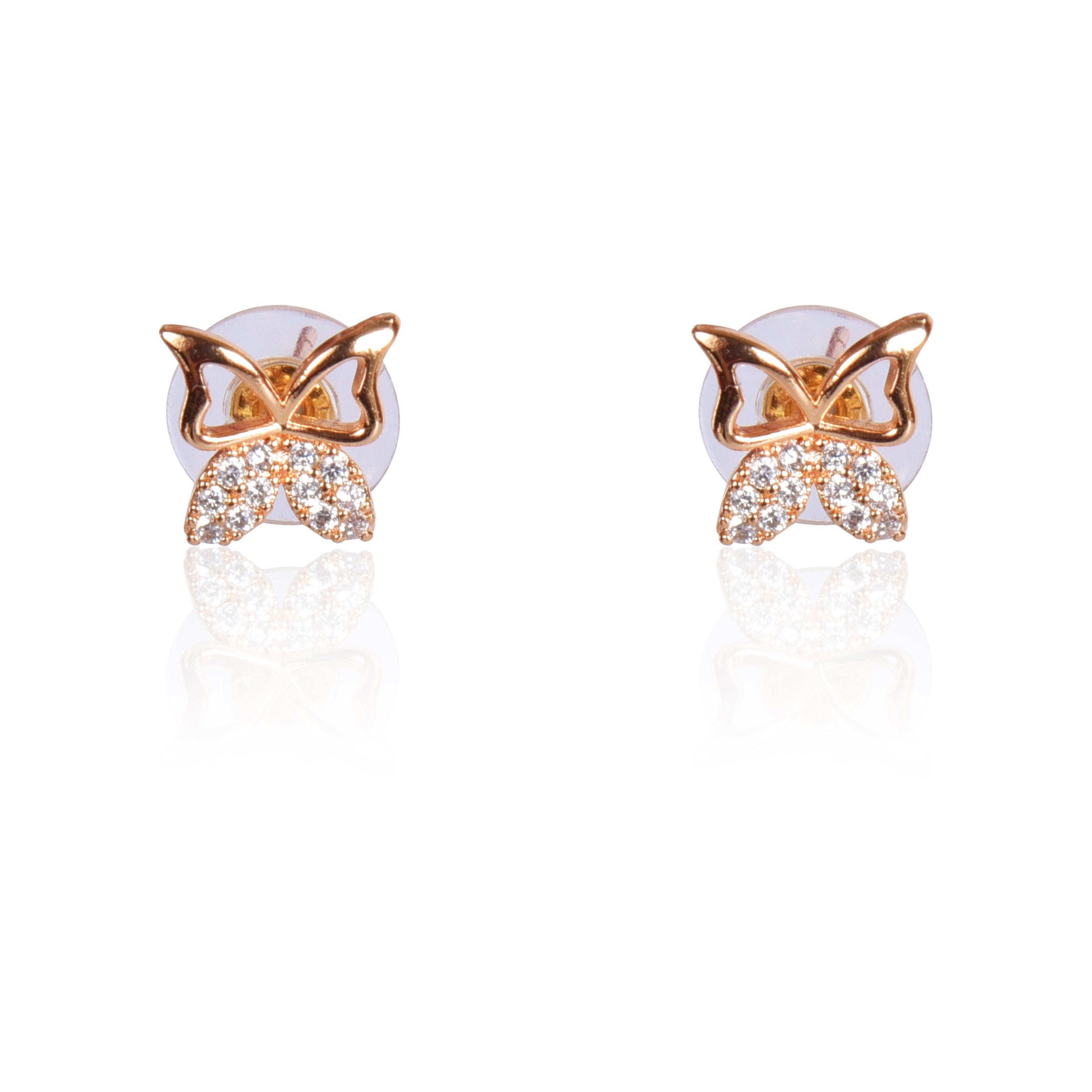 18k Rose Gold Plated Clip On Hoop Earrings, Latest Fancy Stylish Zircon Copper Bali Earrings for Women and Girls (butterfly)