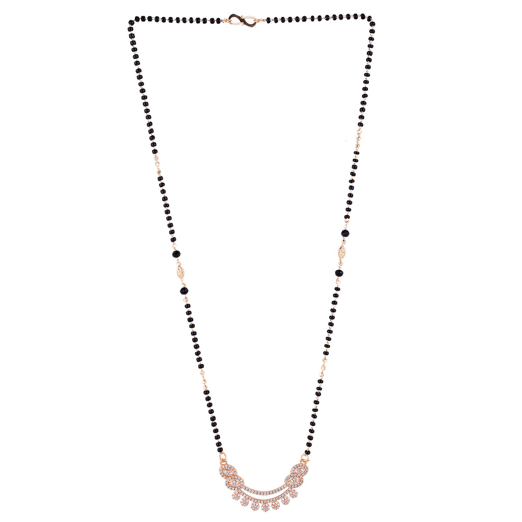Nilu's Collection Rose Gold Plated CZ Stones Mangalsutra with Black Beads for Women