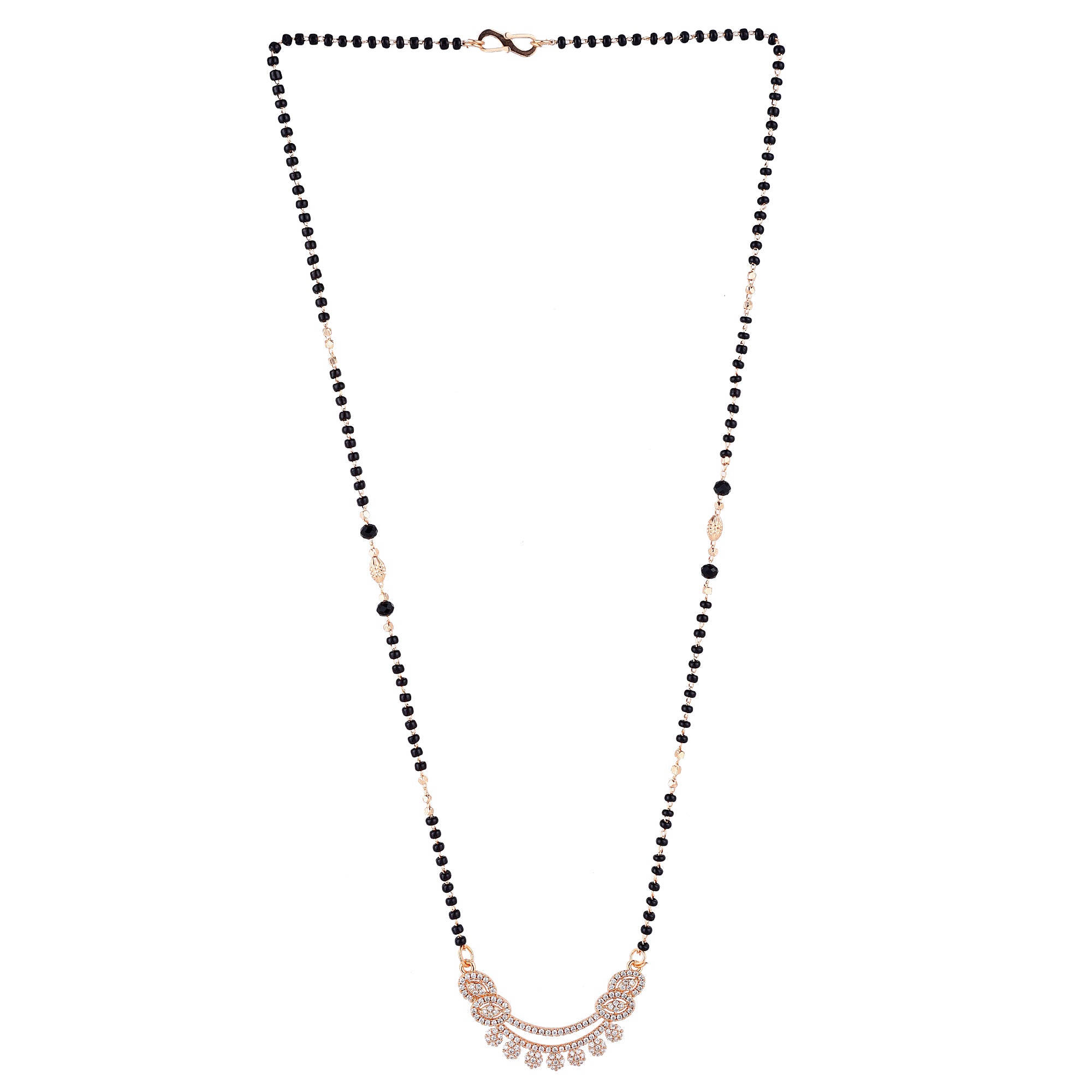 Nilu's Collection Rose Gold Plated CZ Stones Mangalsutra with Black Beads for Women