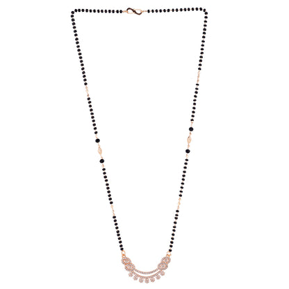 Nilu's Collection Rose Gold Plated CZ Stones Mangalsutra with Black Beads for Women