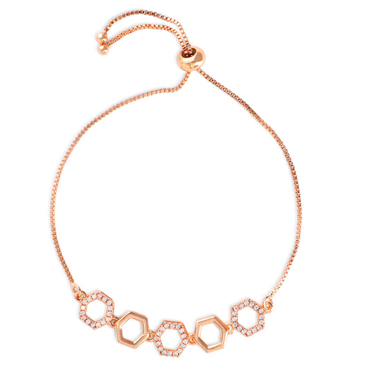 Nilu's Collection Rose Gold Plated Hexagon Shape with American Diamond Adjustable Bracelet for Women and Girls | Anti- Tranish | Anti -Allergy | Office Wear