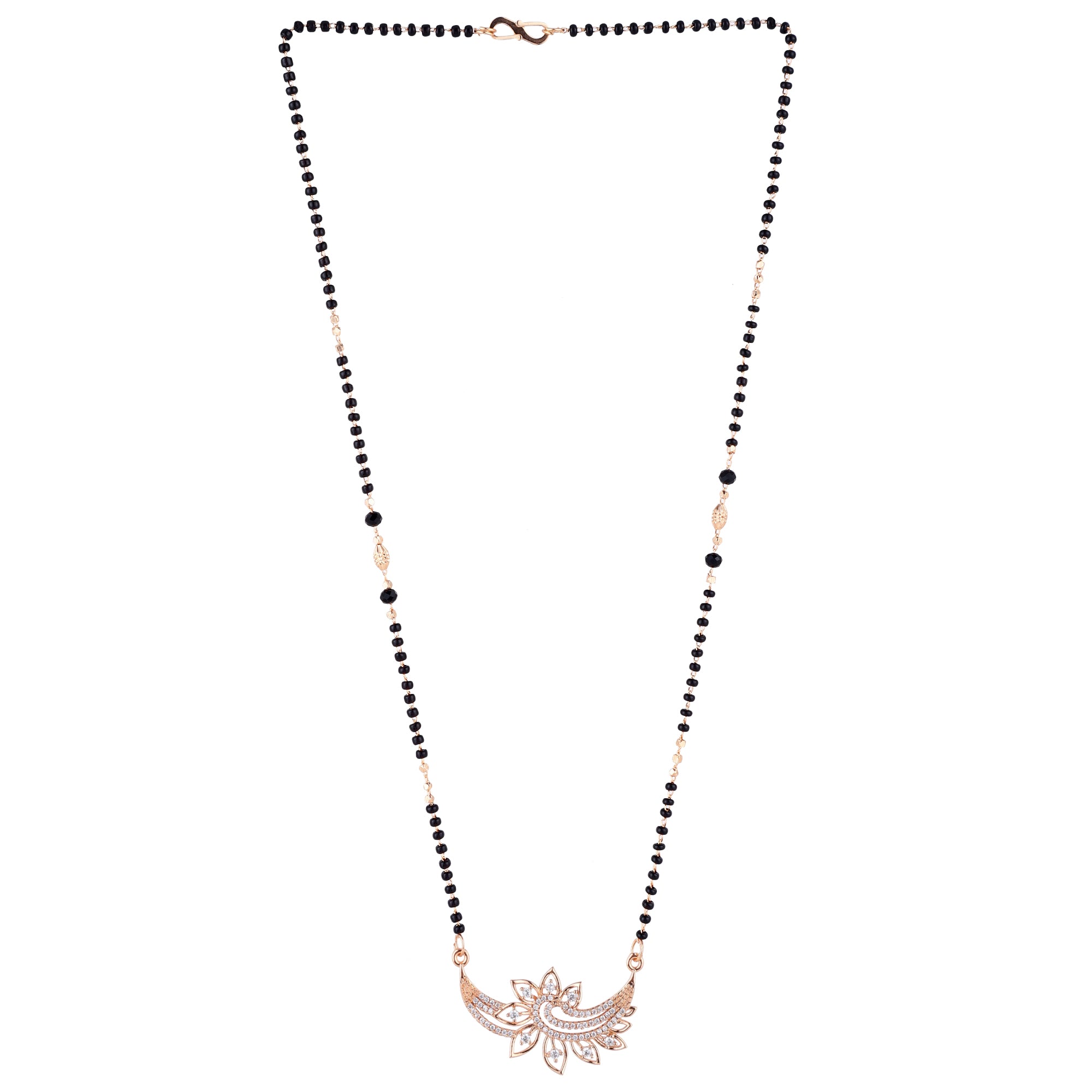 Nilu's Collection Rose Gold Plated Mangalsutra with Motif & Black Beads for Women