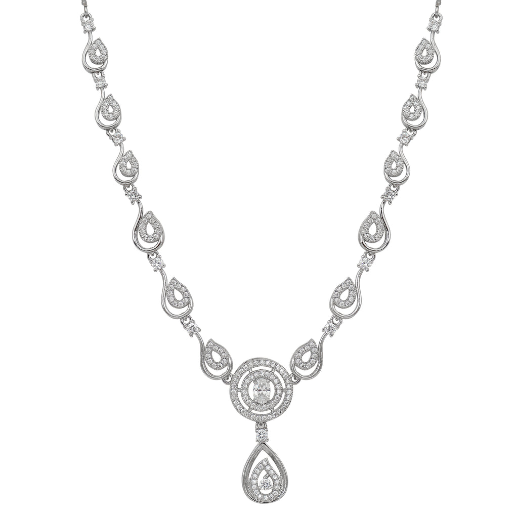 Stylish 18k Rose Gold Plated American Diamond Chain Pendent Necklace & Earrings Set for Women & Girls, Luxury AD Pendant Gift Set for Women, Girls & Her