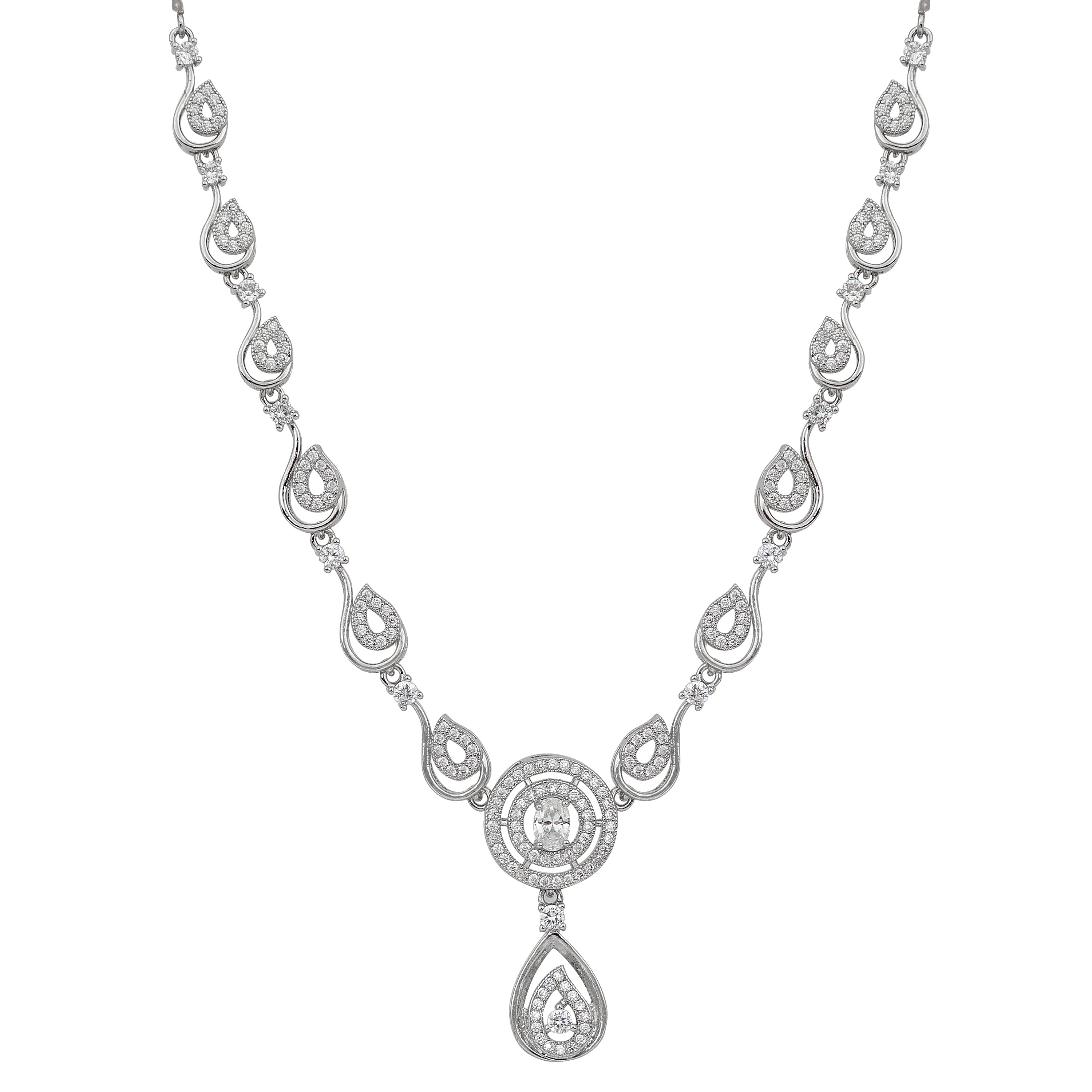 Stylish 18k Rose Gold Plated American Diamond Chain Pendent Necklace & Earrings Set for Women & Girls, Luxury AD Pendant Gift Set for Women, Girls & Her