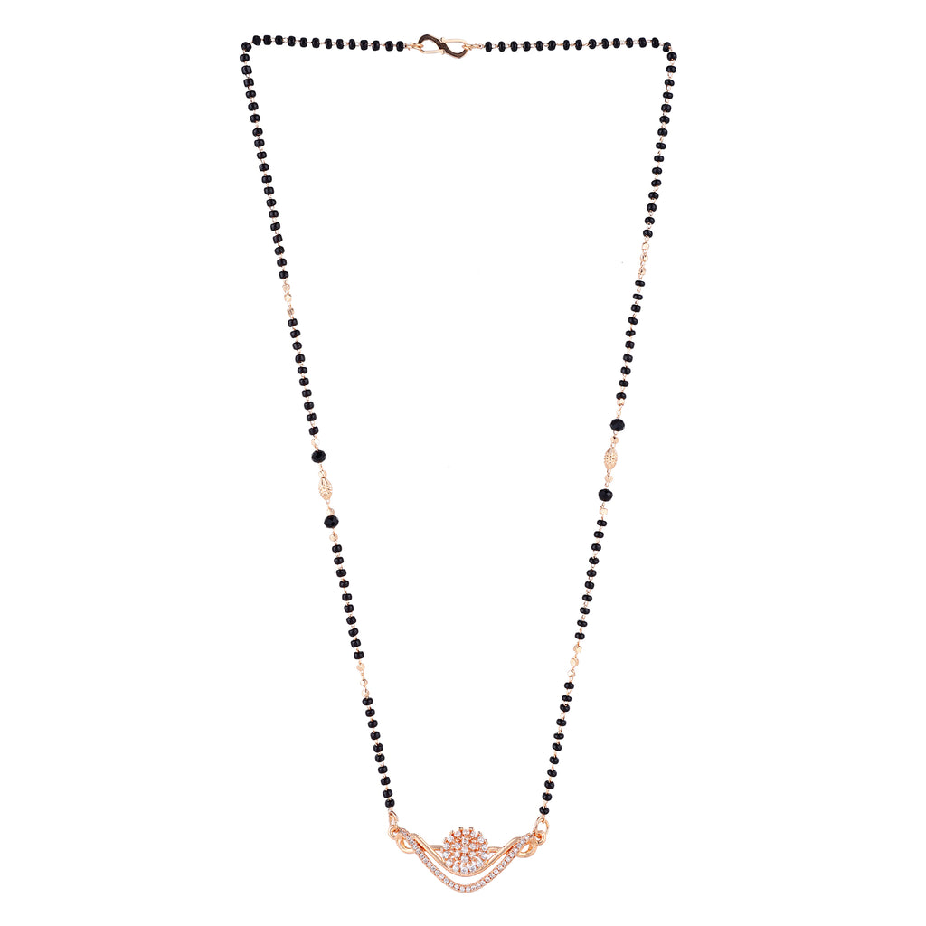 Nilu's Collection Rose Gold Plated CZ Stones  Floral Mangalsutra With  Black Beads For Women