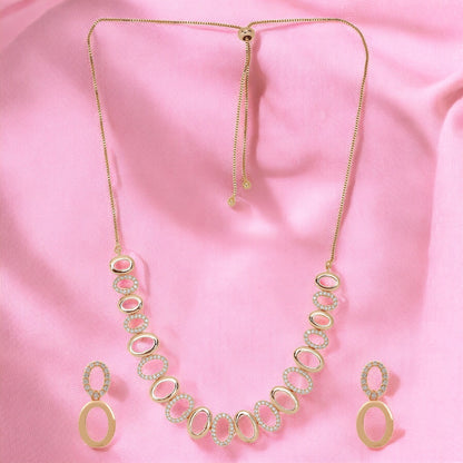 Rose Gold Plated AD Stone Necklace And Pair Of Earrings for Women | Special Ocassion, Wedding, Dating | Anti Tarnish | Anti Allergy | Necklace and Earring Set | Gift for Her