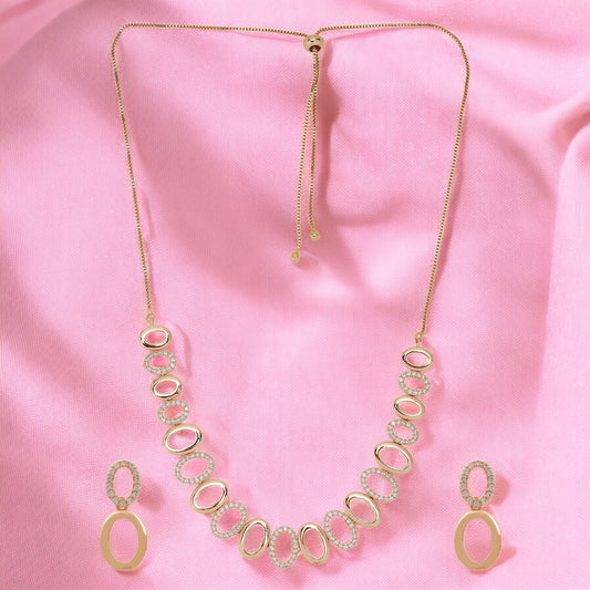 Rose Gold Plated AD Stone Necklace And Pair Of Earrings for Women | Special Ocassion, Wedding, Dating | Anti Tarnish | Anti Allergy | Necklace and Earring Set | Gift for Her