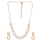 Rose Gold Plated AD Stone Necklace And Pair Of Earrings for Women | Special Ocassion, Wedding, Dating | Anti Tarnish | Anti Allergy | Necklace and Earring Set | Gift for Her