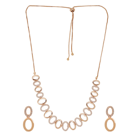 Rose Gold Plated AD Stone Necklace And Pair Of Earrings for Women | Special Ocassion, Wedding, Dating | Anti Tarnish | Anti Allergy | Necklace and Earring Set | Gift for Her