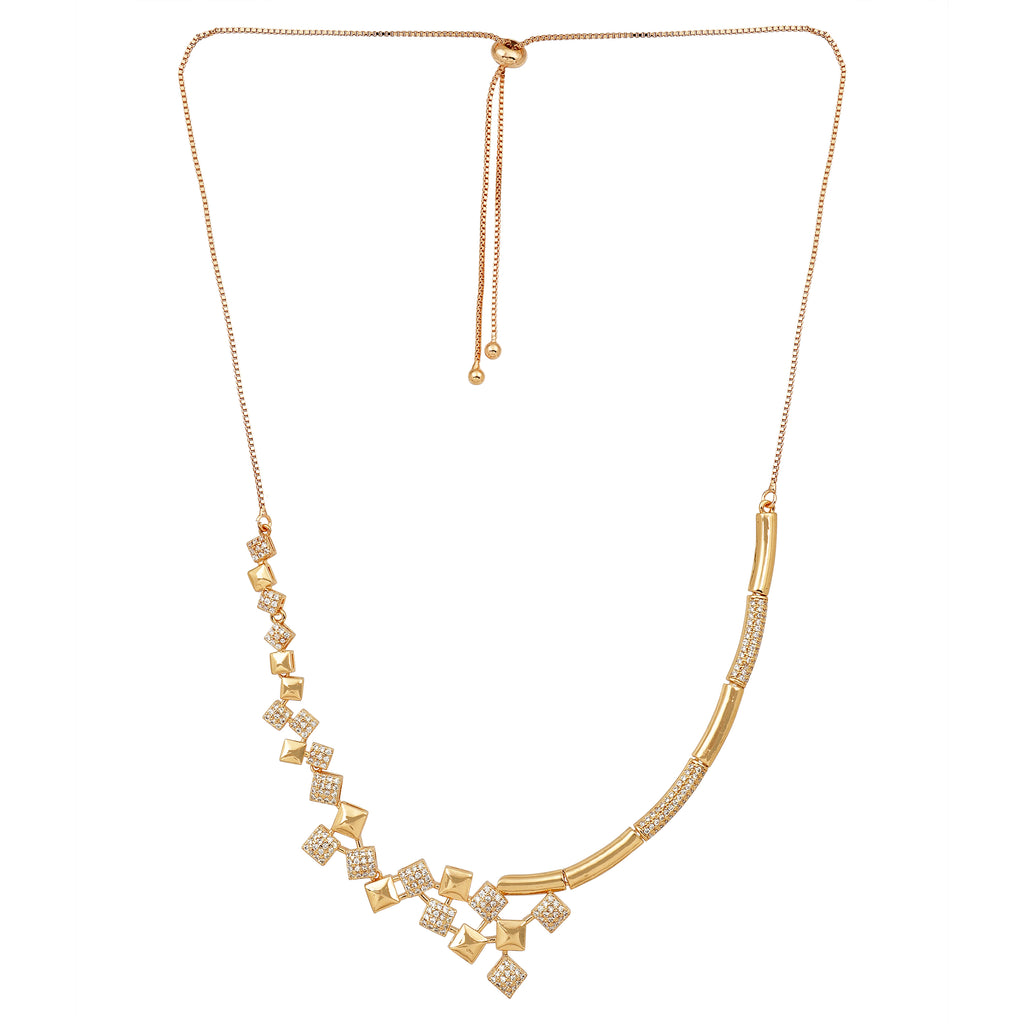 Rose Gold Plated Cubic Necklace Set with Earrings | American Diamond for Women & Girl | Gift For her