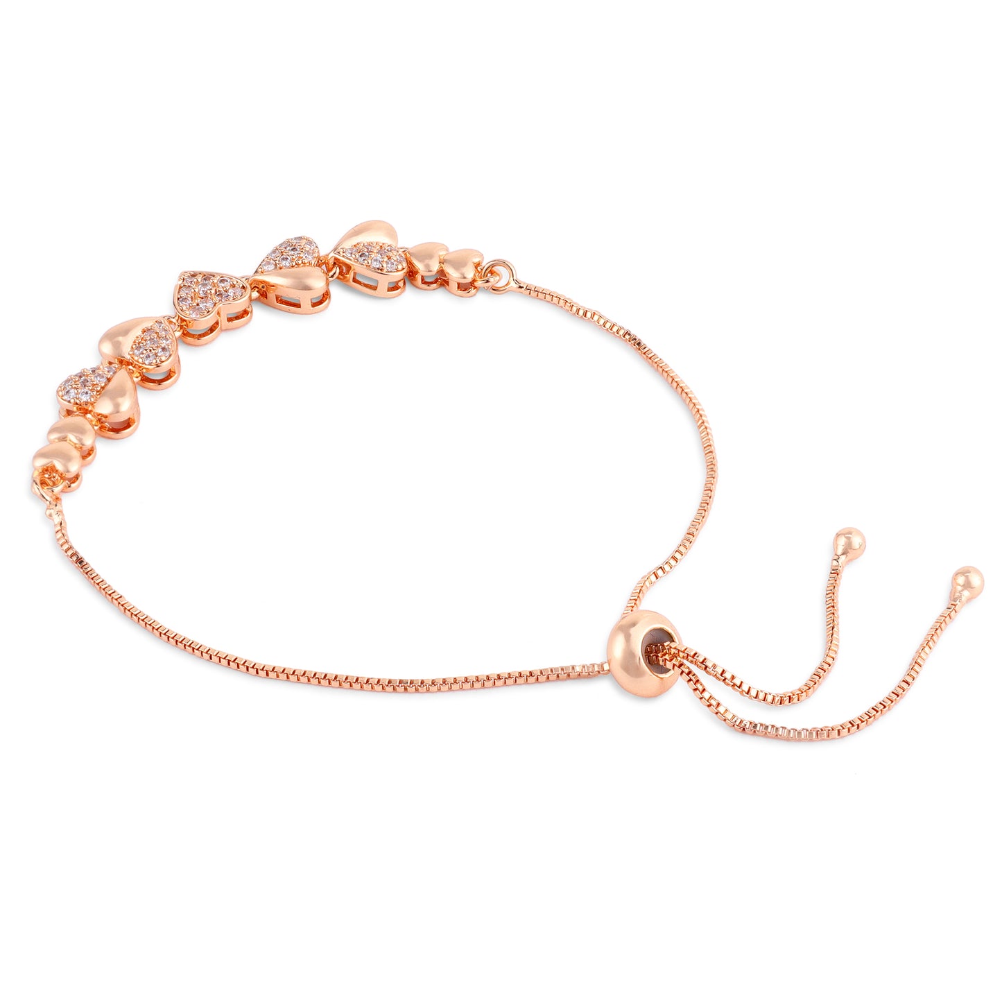 Nilu's Collection Rose Gold Plated Adjustable Heart Bracelet With American Diamond  for Womenand Girls | Anti-Allergy | Anti-Tranish | Office Wear