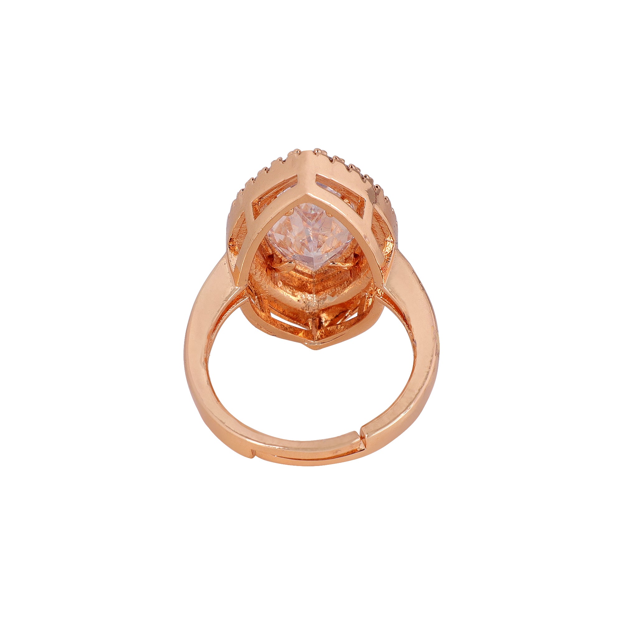 Rose Gold Plated Studded with American Diamond Wedding/Anniversary Ring for Women (Adjustable)