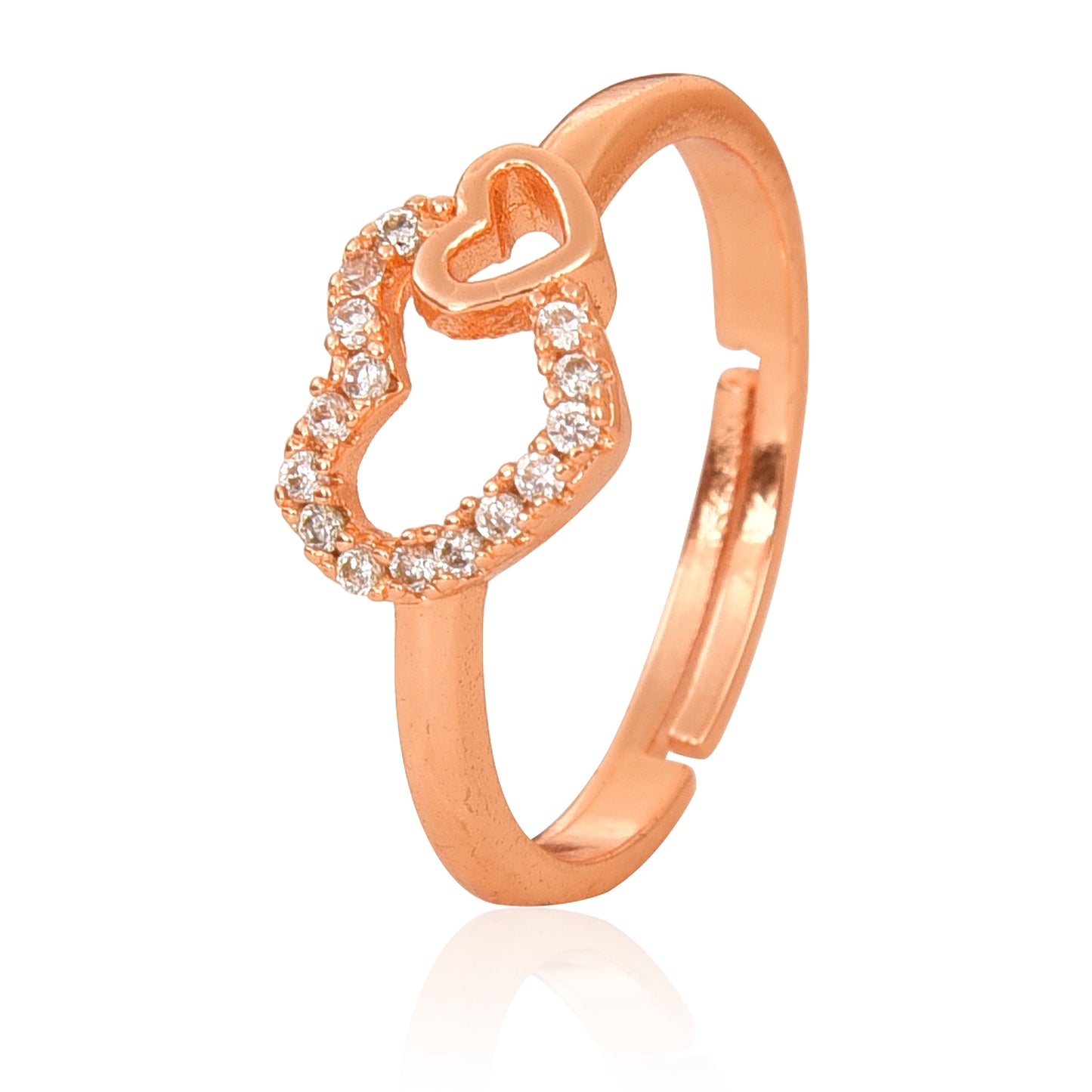 Rose Gold Plated | American Diamond Studded | Adjustable | Finger Ring for Women and Girls, Style 15