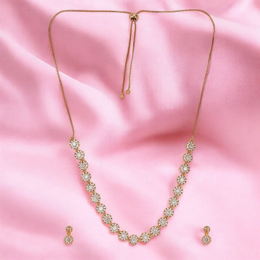 Rose Gold Plated American Diamond Necklace And Pair Of Earrings Jewellery Set for Women | Special Ocassion, Wedding, Engagement, Dating | Anti Tarnish | Anti Allergy | Necklace and Earring Set | Gift for Her