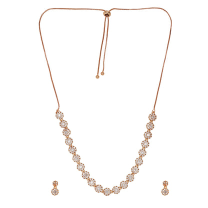 Rose Gold Plated American Diamond Necklace And Pair Of Earrings Jewellery Set for Women | Special Ocassion, Wedding, Engagement, Dating | Anti Tarnish | Anti Allergy | Necklace and Earring Set | Gift for Her