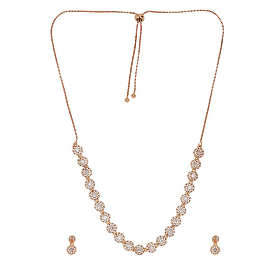 Rose Gold Plated American Diamond Necklace And Pair Of Earrings Jewellery Set for Women | Special Ocassion, Wedding, Engagement, Dating | Anti Tarnish | Anti Allergy | Necklace and Earring Set | Gift for Her